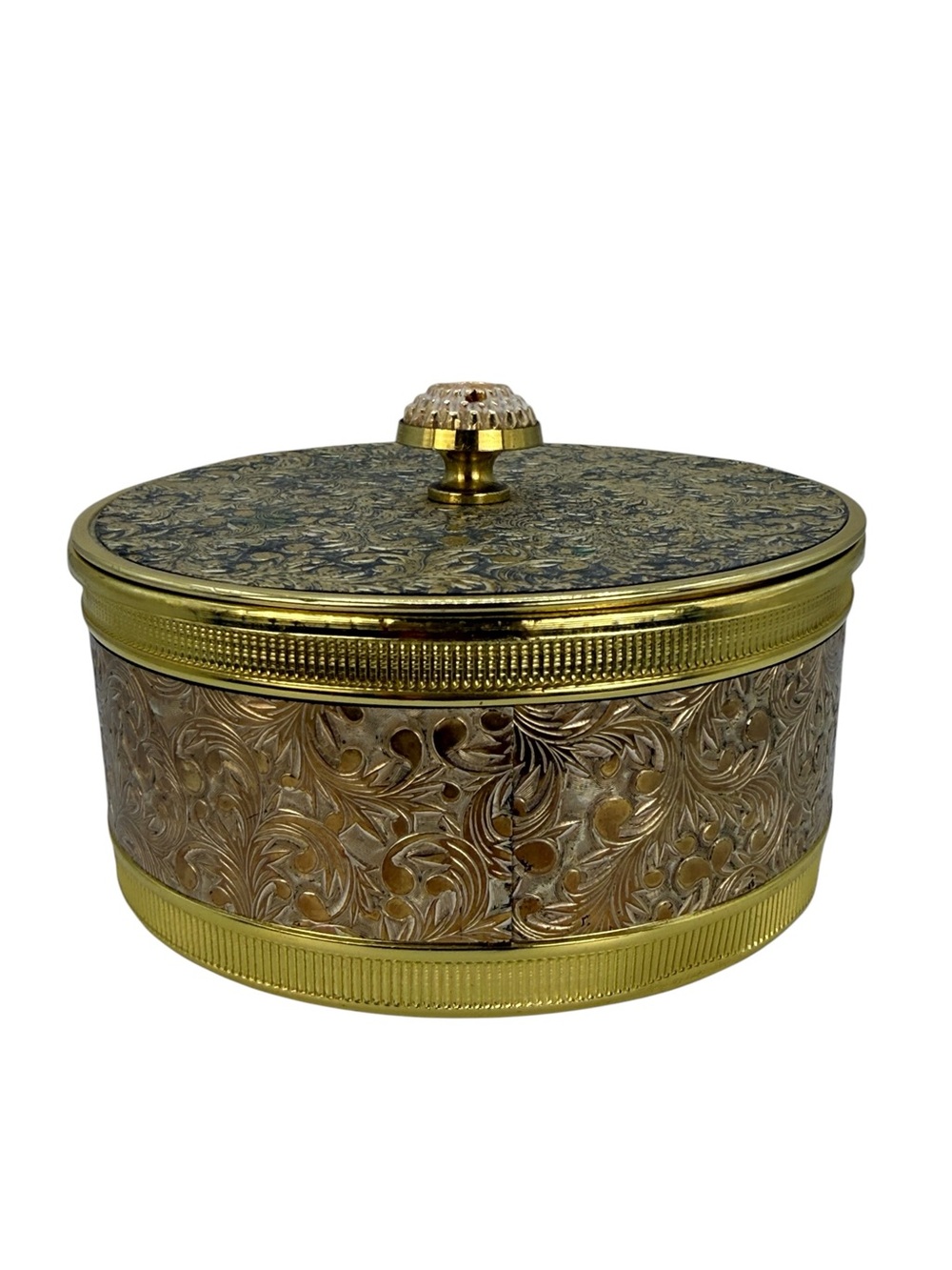 Sankyo Orgel Maidens Prayer Music Ornate Gold & Black Decorative Powder Box